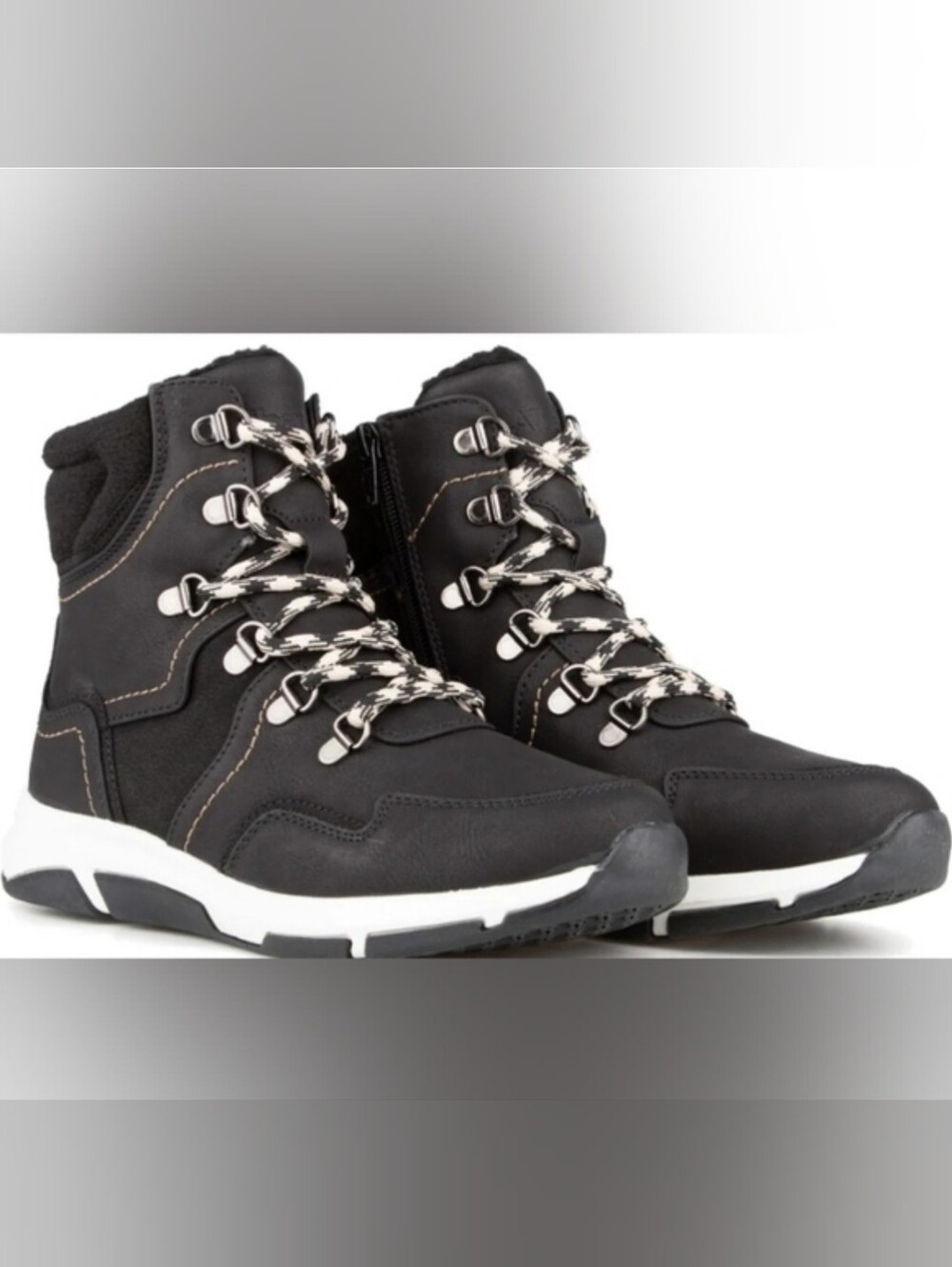 Women's Black Hiking-Inspired Lace-Up Boots.
